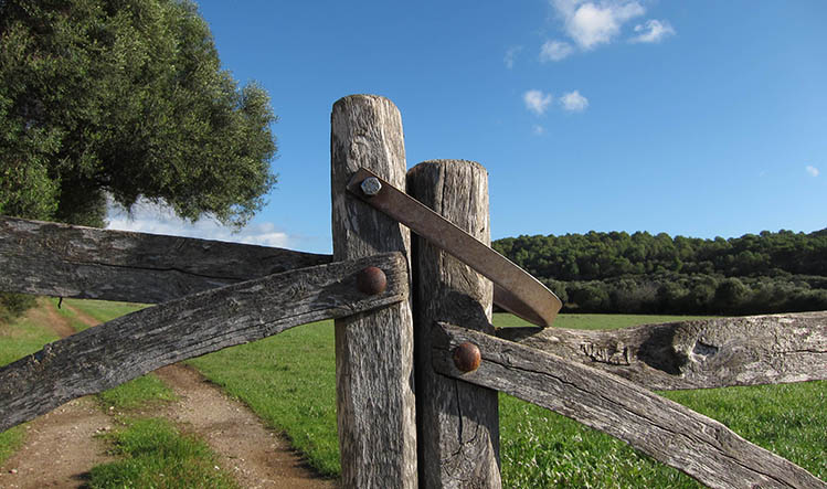 Barrera de madera en el campo